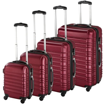 Set de 4 Valises Trolley - ABS - 4 Roues Pivotantes à 360° rouge bordeaux