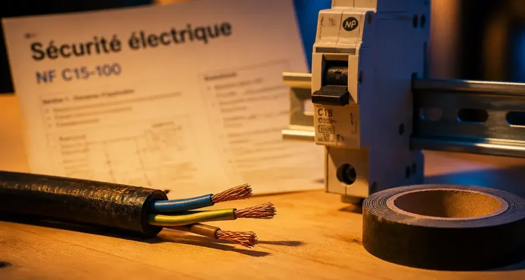 Appareil électeique abimé : câble électrique sectionné et fils dénudés, risque d’électrocution