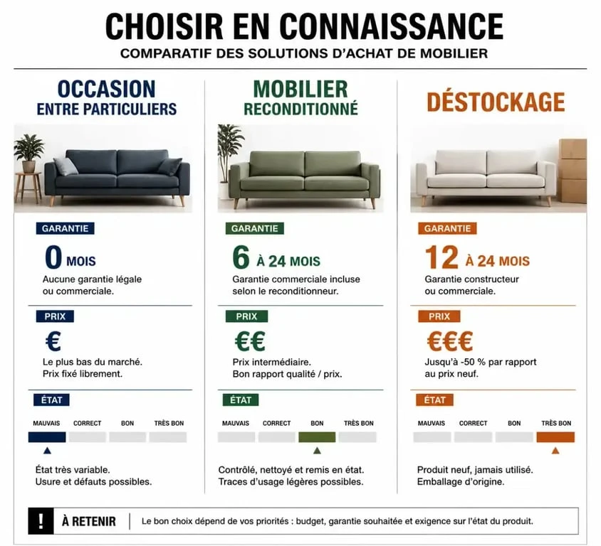 Comparatif des types de canapé seconde main : occasion, reconditionné et déstockage