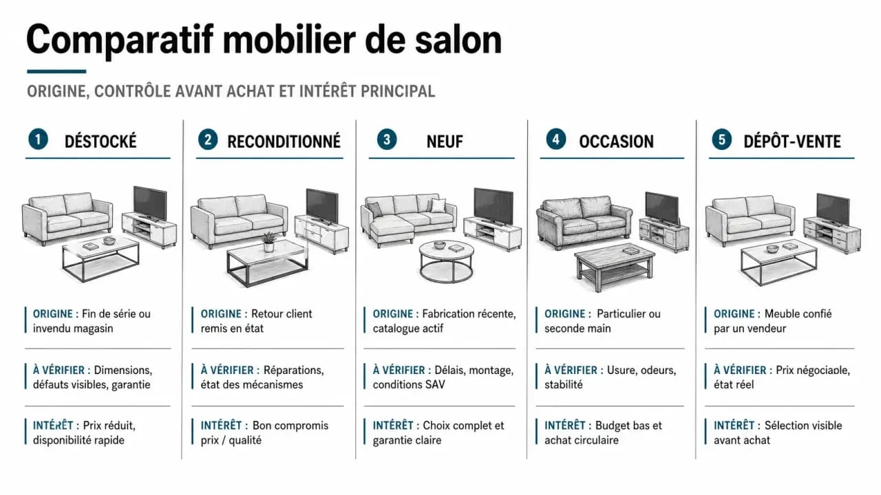 Destockage meuble lyon : comparatif des meubles déstockés, reconditionnés, neufs, d’occasion et en dépôt-vente