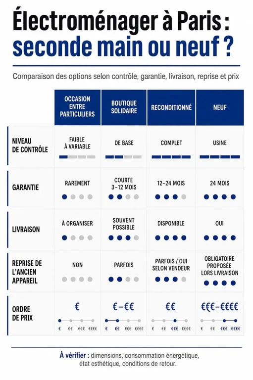 Comparatif électroménager seconde main paris : occasion, reconditionné, neuf, garantie et livraison