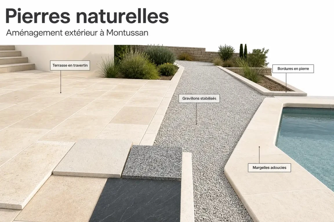 Fournisseur de pierres naturelles à Montussan déco : terrasse, allée et piscine en pierre naturelle