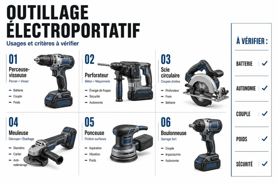 Panorama comparatif de l’outillage electroportatif avec ses principales familles et critères de choix