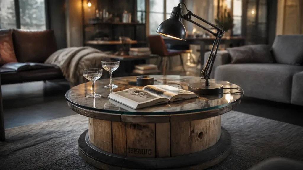 Touret table basse en bois et verre 6 mm