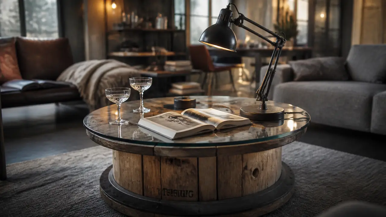 Touret table basse en bois et verre 6 mm