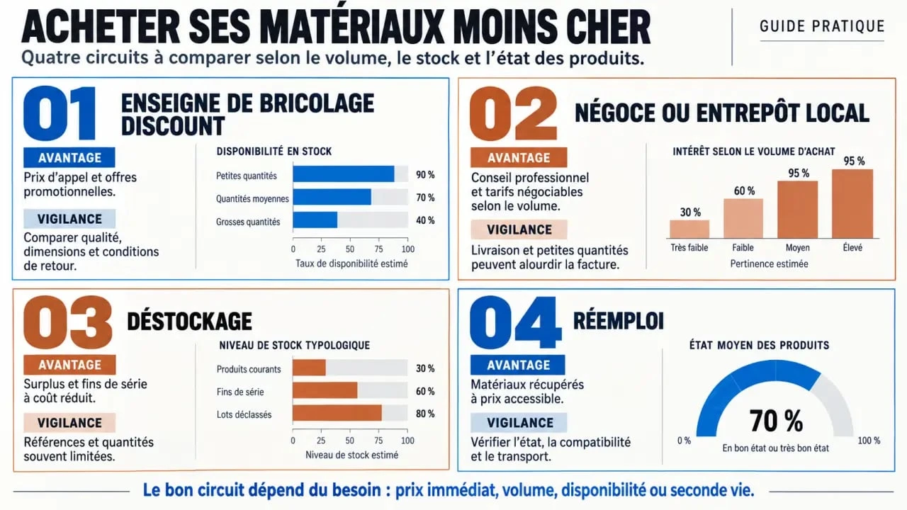Infographie pour savoir où acheter des matériaux de construction pas cher selon le circuit d'achat