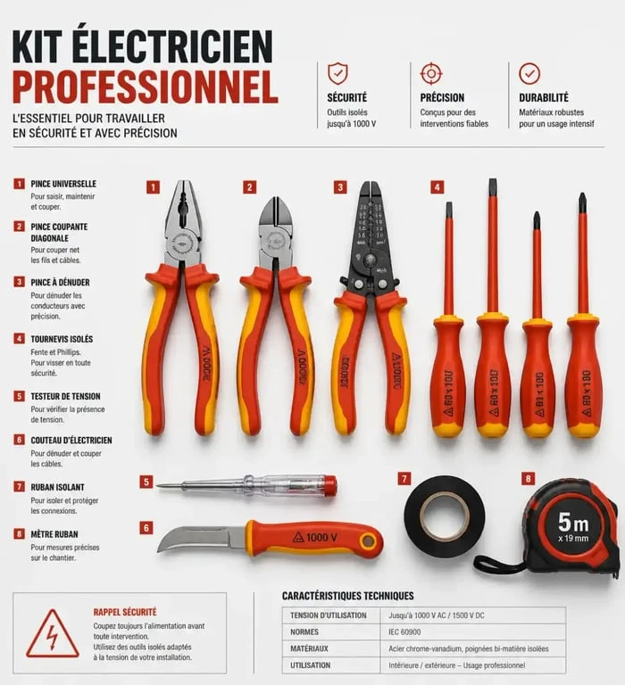 Kit complet d'outillage électricien professionnel indispensable