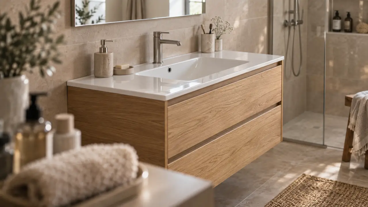 Meuble salle de bain 100 cm double vasque en chêne clair